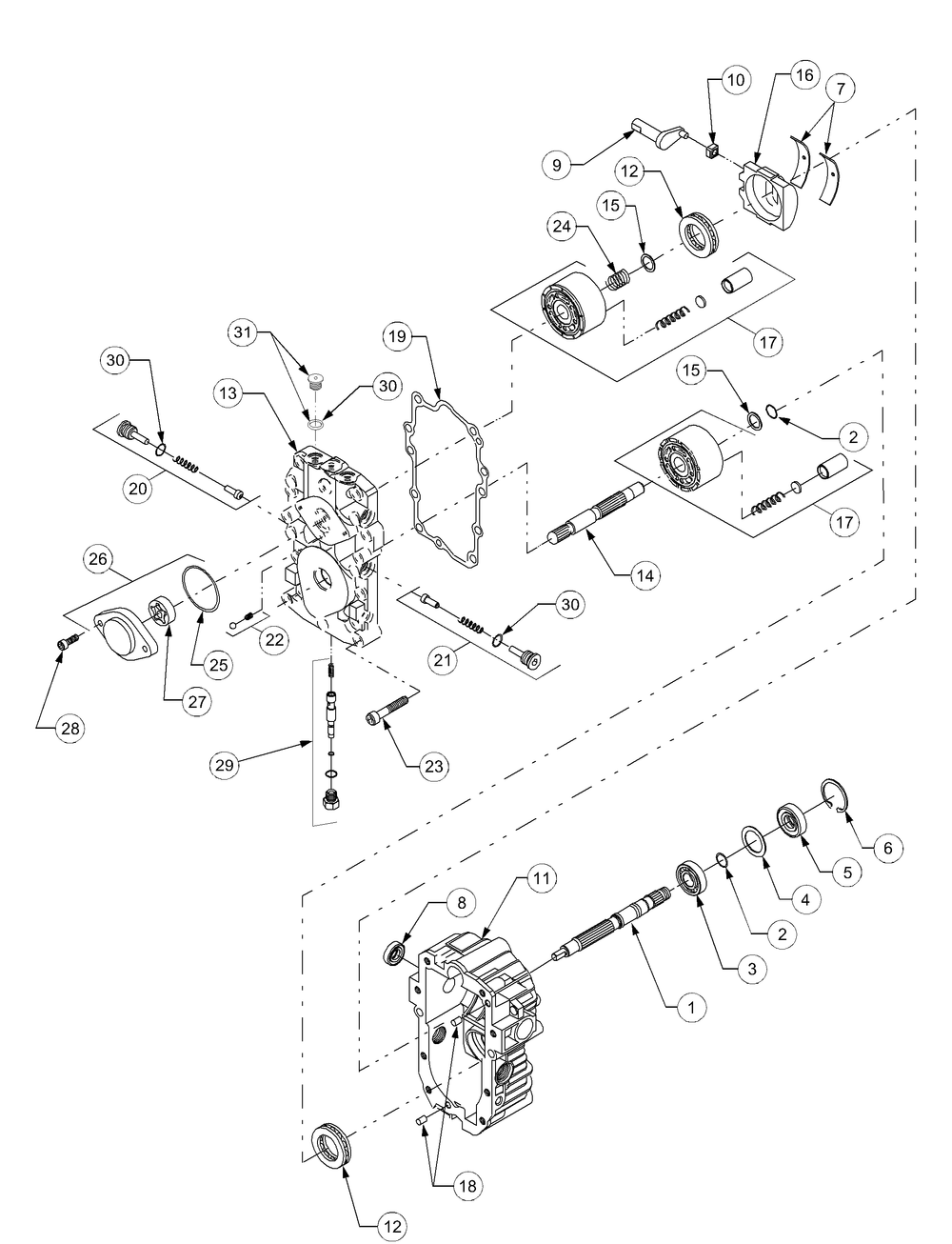 Hydrostatic Pump Diagram and Parts List for GT2186-44 13A298L710-13A298L712 Cub Cadet Lawn Tractor